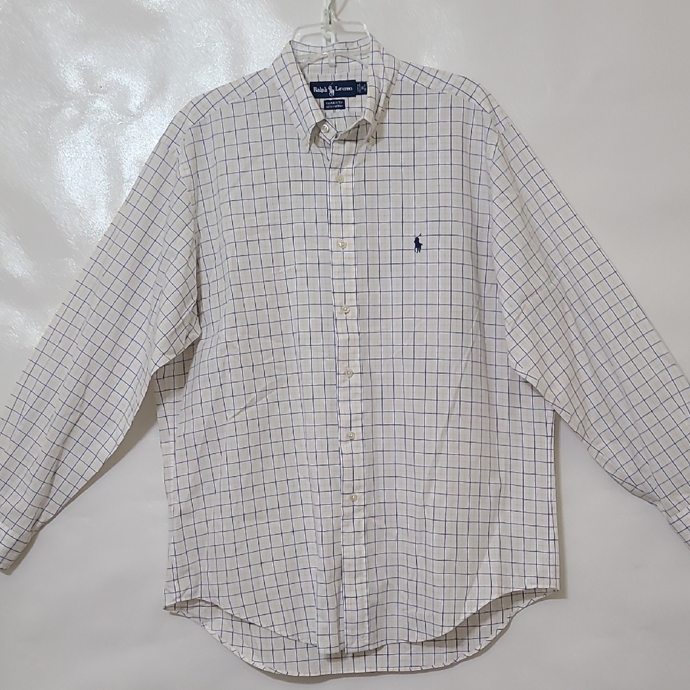 Ralph Lauren Yarmouth Long Sleeve White & Blue Button Down Shirt - Size 16 34/35